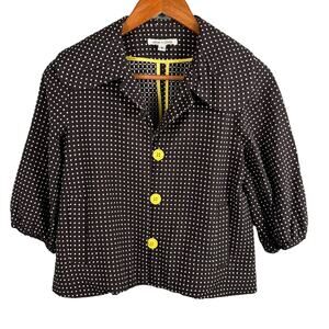 Alice + Olivia Women's Small Brown & White Polka Dot Crop Blazer Wool Blend Top